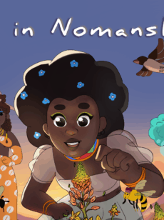 A cartoon illustration of a young woman who has traveled to the ancestral realm