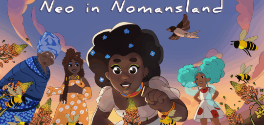 A cartoon illustration of a young woman who has traveled to the ancestral realm